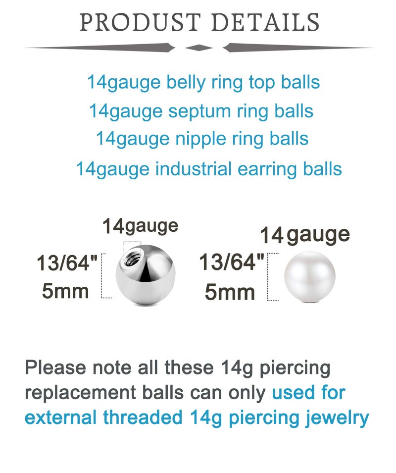 QWALIT 14g Belly Button Nipple Rings Replacement Balls 5mm Externally Threaded Surgical Steel Plastic Balls Arrow for Industrial Barbell Navel Tongue Piercing Parts 5mm - Image 2